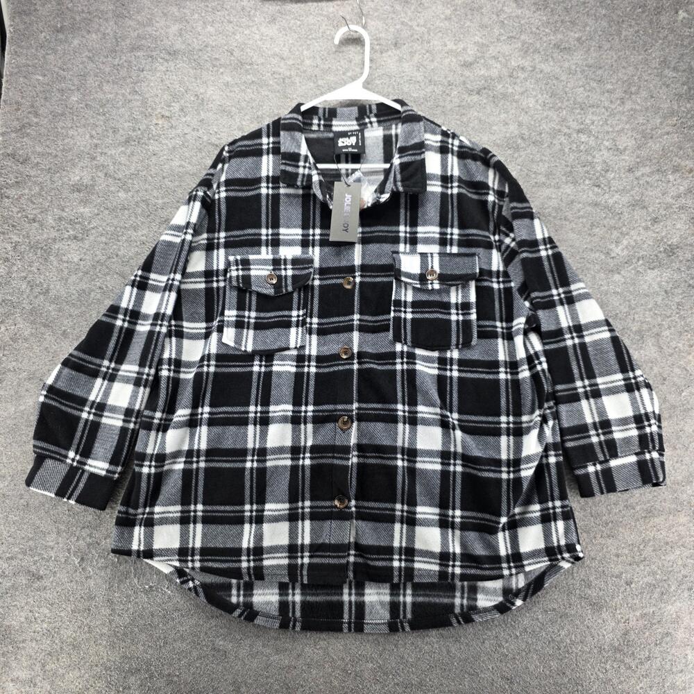 JOLIE & JOY Button-Up Shirt Womens 3X Black White Plaid Flannel Long Sleeve